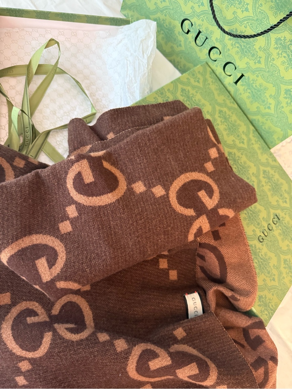 Gucci Brown & Tan GG Logo WOMEN SCARF